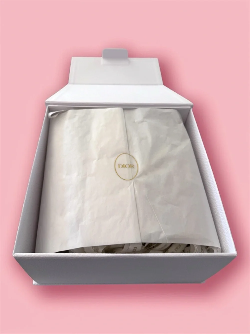 Dior White Box with Gold Logo and Satin Ribbon